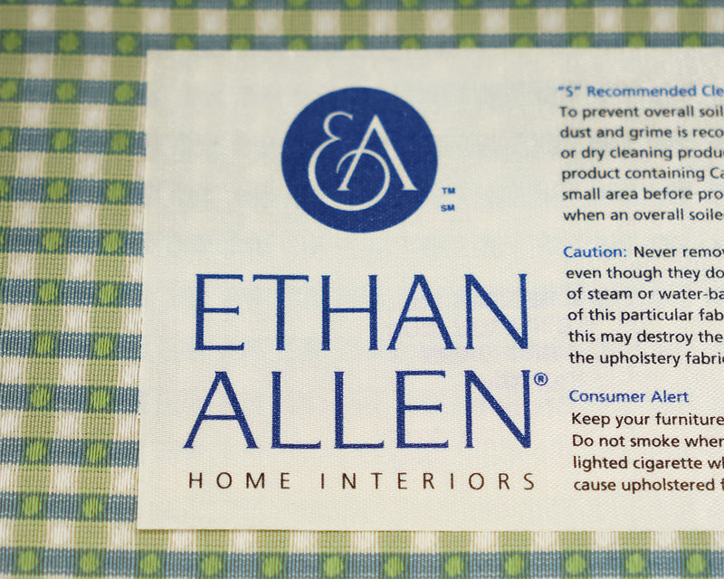 Ethan Allen Gibson Club Chair in French Blue & Green Check on Maple Legs