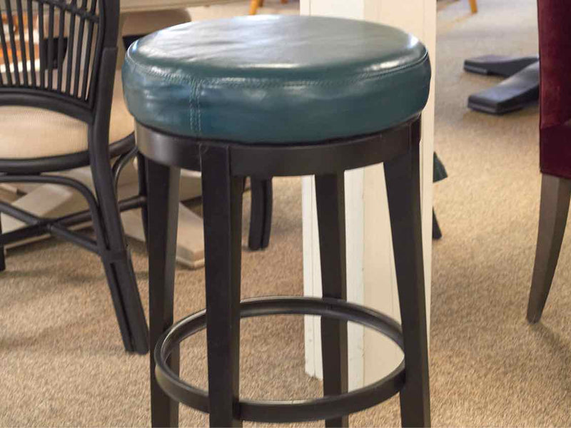 Pair of Swivel Teal Leather Bar Stool