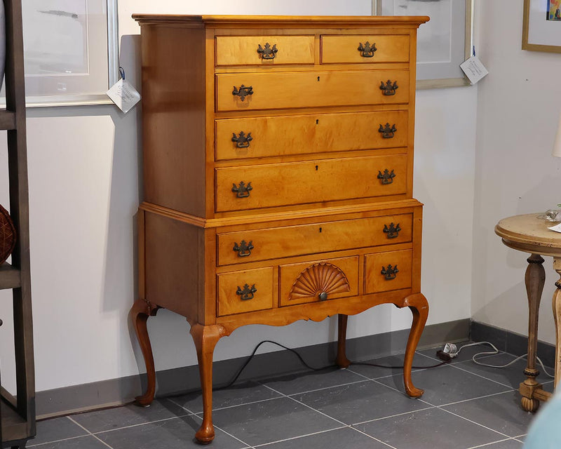 Tiger Maple Queen Anne Highboy Chest