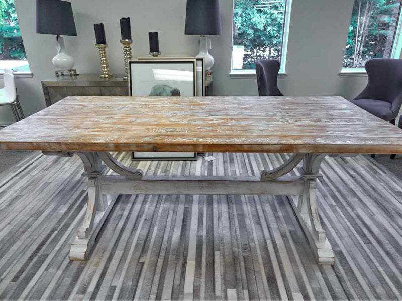 Rustic White Wash Plank Top Dining Table