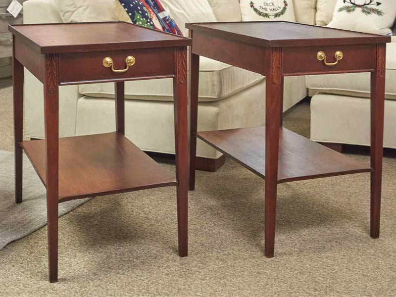 Pair of Mersman Cherry Side Tables With Acanthus Leaf Carving