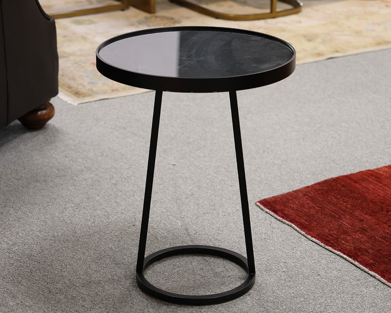 Glass Top Round Side Table on Black Base