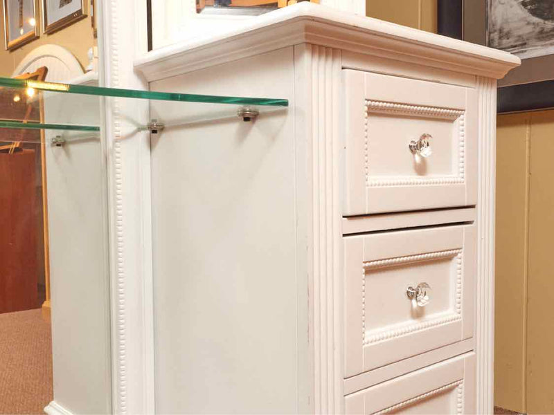 White Finish Trifold Mirror 6 Drawers Vanity