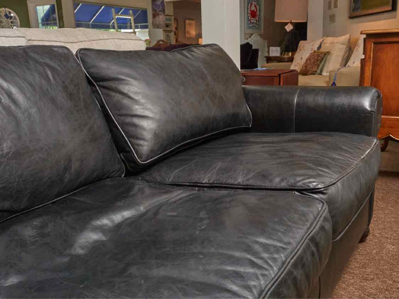 RH Black Leather 2 Cushion Sofa with Rolled Sock Arms