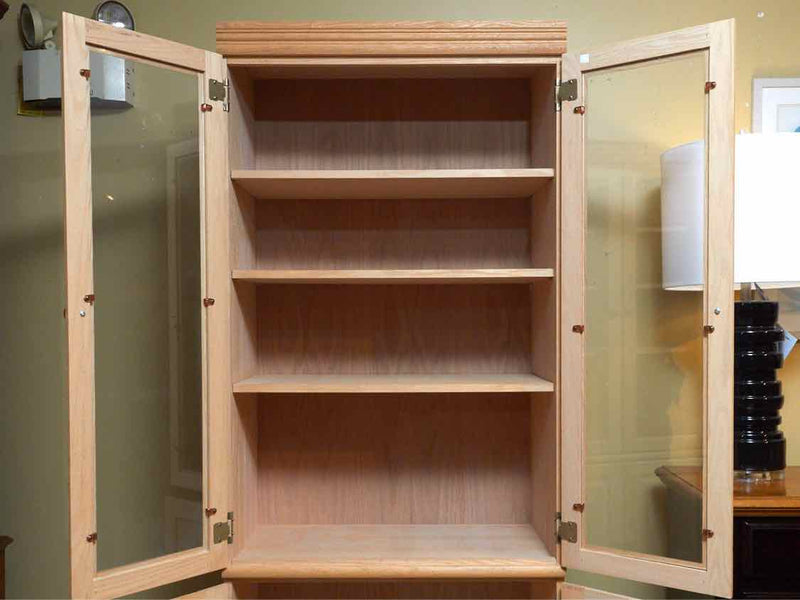 Natural Oak 2 Glass Doors 4 Shelf 2 Lower Door Bookcase