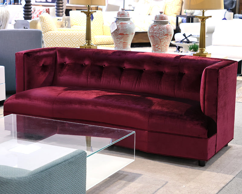 Mitchell Gold + Bob Williams Dumont Curved Sofa in Burgundy Velvet