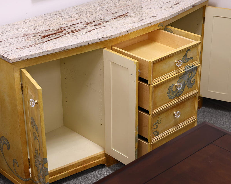 Hand Painted Yellow  Sideboard with Marble Top