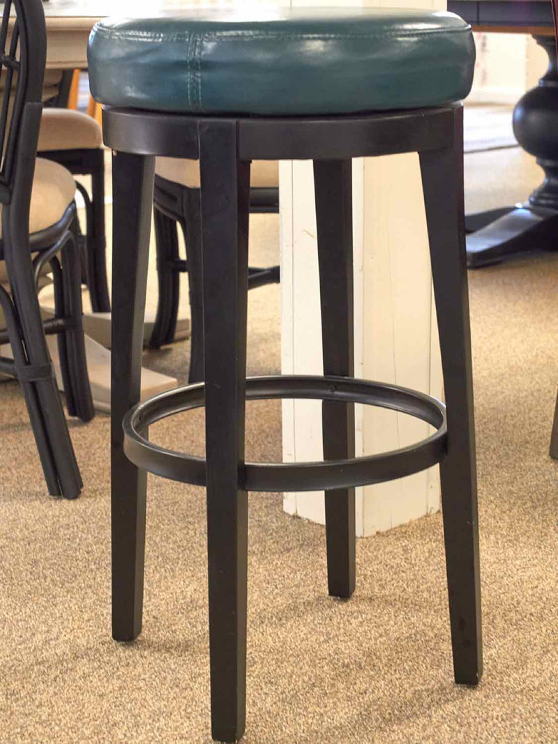 Pair of Swivel Teal Leather Bar Stool