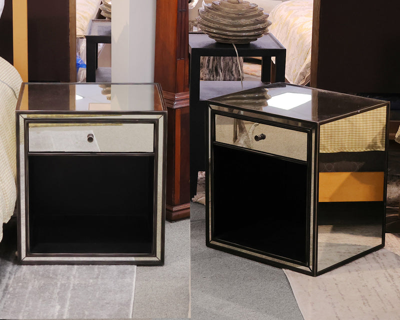 Pair of RH Strand Mirrored Open Nightstands