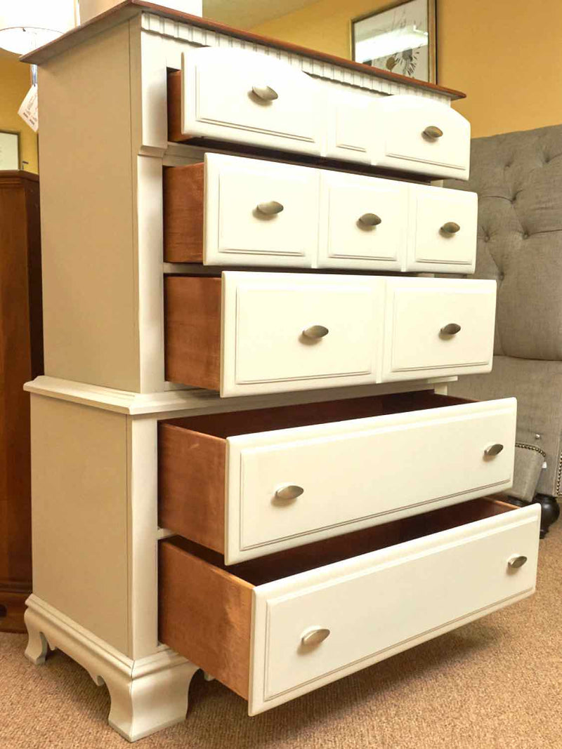 'Oyster Pearl' Finish Cherry Top 3 Over 2 Dental Molding Accent Chest