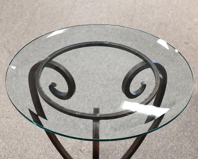 Round Glass Top Side Tablewith Bronze Finish Frame