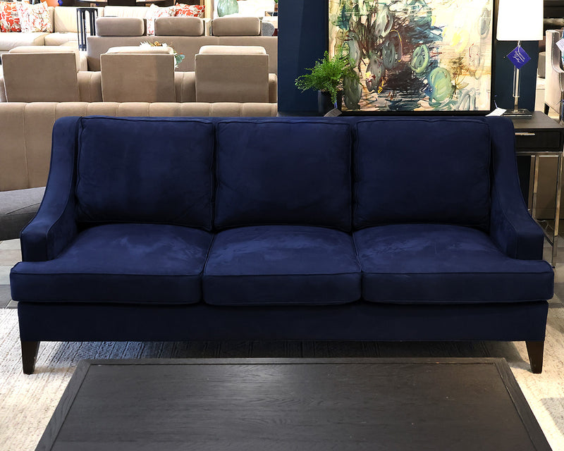 Portico 3-Cushion 86" Slope Arm Sofa in Navy Microsuede