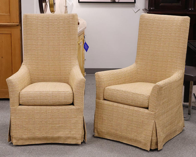 Pair of Custom Host & Hostess Dining Chairs in Wheat Weave Upholstery