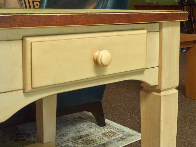 Pair Of Stained Top 'Antique Cream' Finish 1 Drawer/Shelf Side Tables