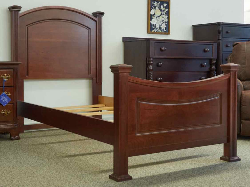 Cherry Finish Twin Bed with Wood Rails & Slats