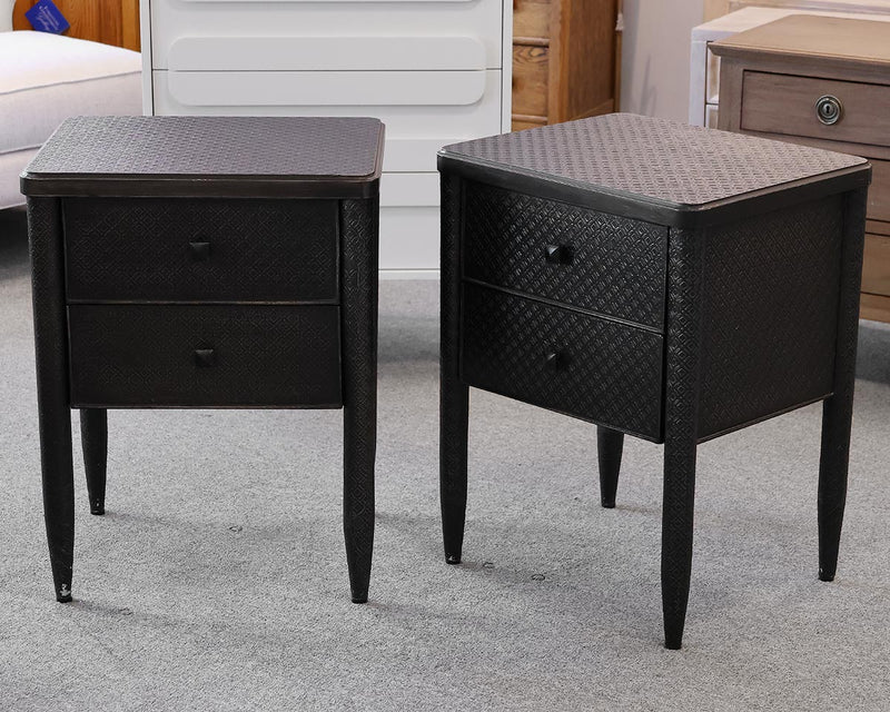 Pair of Arhaus Black Embossed  Nightstands with 2 Drawers