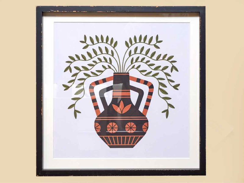 Distressed Black Framed Foliage In Vase Print Under Glass