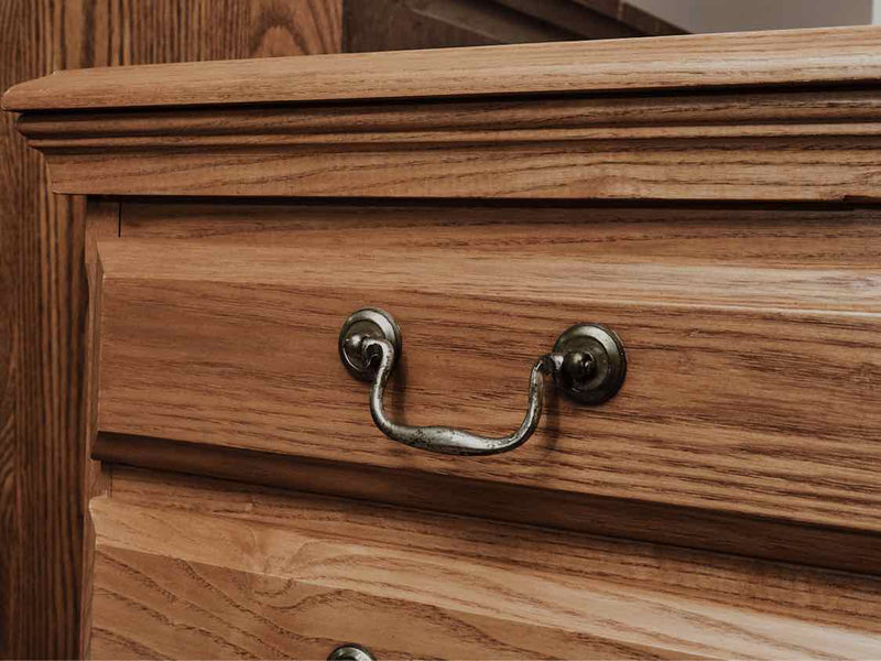 Oak 3 Over 2  Drawer Chest with Brass Pulls