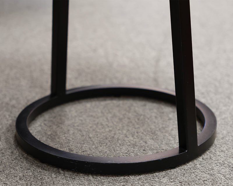 Glass Top Round Side Table on Black Base