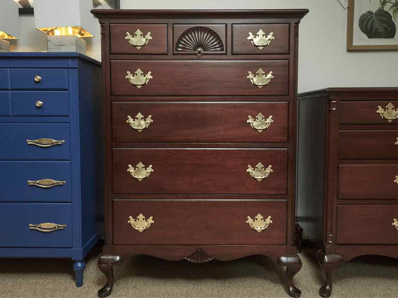 Drexel Solid Mahogany 7 Drawer Chest with Fan Carved Drawer