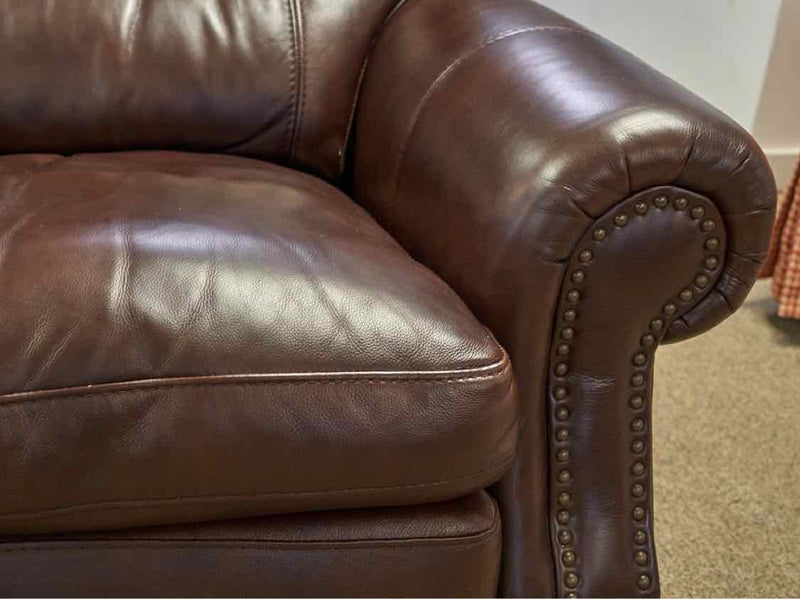 Matching Roll Arm Chair & Ottoman in Espresso Leather