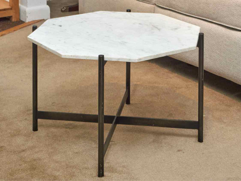 Four Hands Hexagon Bunching White Marble  Black Metal Base Cocktail Table