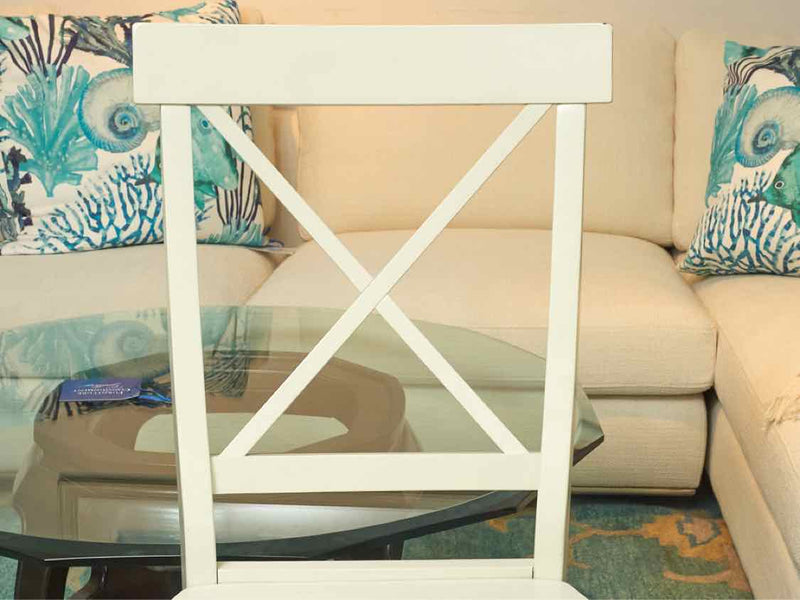 Set Of 6 Ivory White Finish Cross Back Dining Chairs