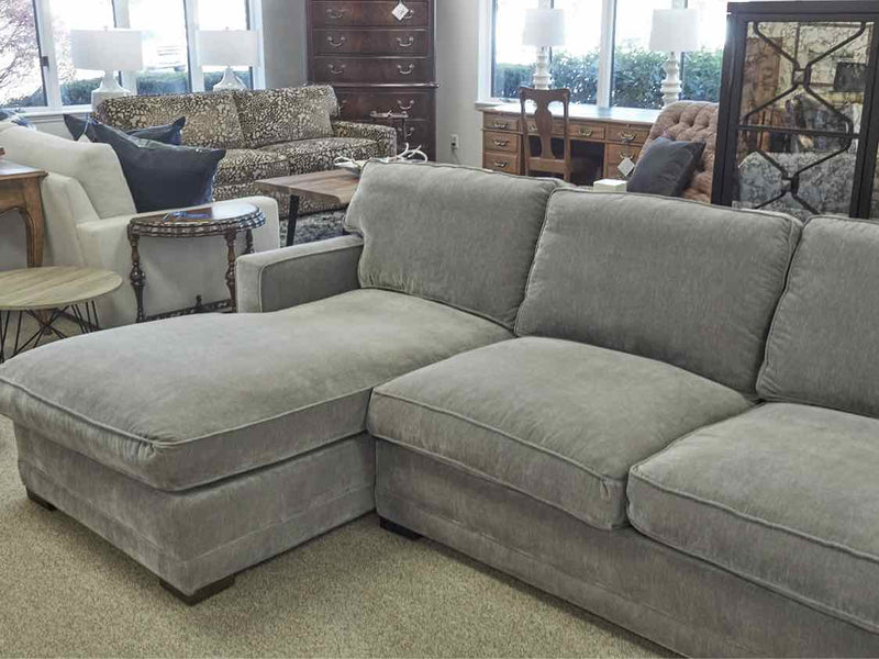 Grey Upholstered 3 Piece Sectional with Chaise & 3 Grey Toss Pillows