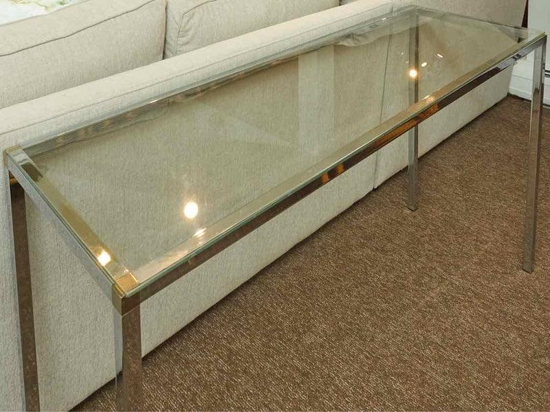 Mid Century Modern Chrome Console with Glass Top