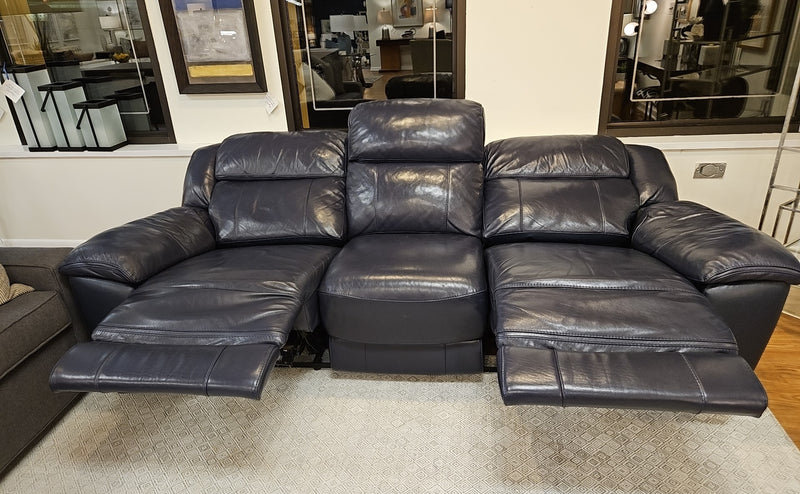 3-Seat Double Reclining Navy Leather Sofa