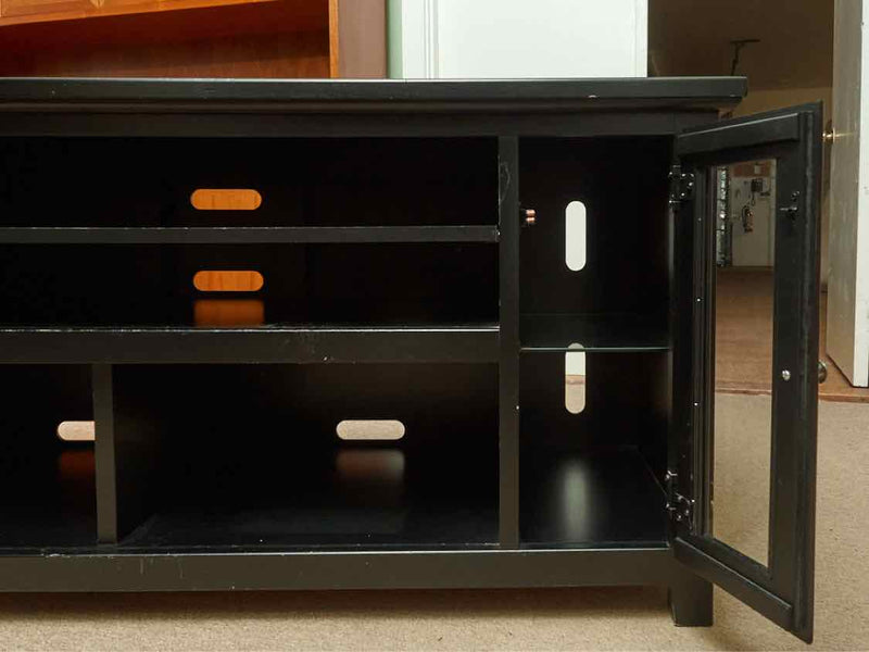 Black Finish 2 Glass Door 3 Shelf Media Console