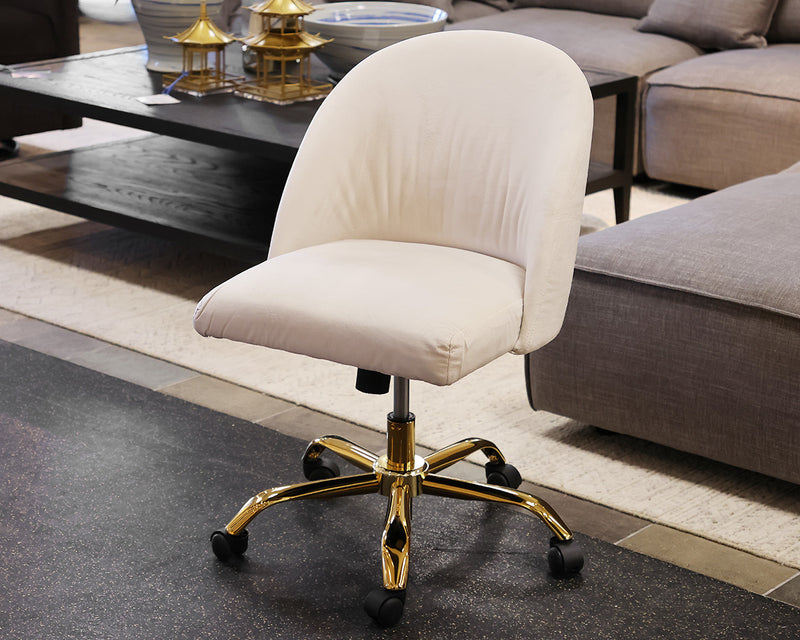 Layton Mid-Back Desk Chair in Off-White Microsuede on Gold Base