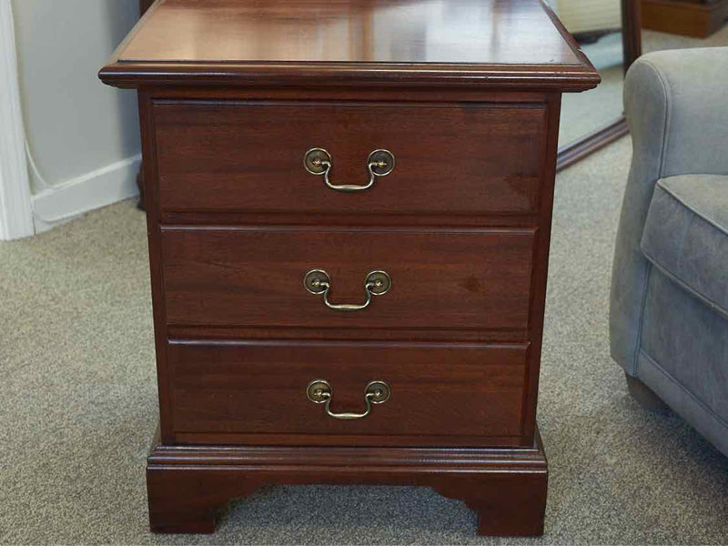 Pair of Mahogany 3 drawer Nightstands with Brass Chippendale Pulls