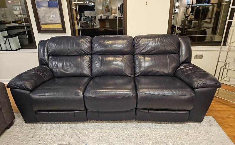 3-Seat Double Reclining Navy Leather Sofa