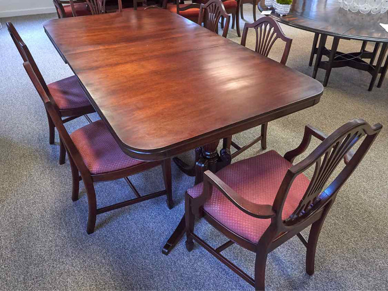 Mahogany  Duncan Phyfe Double Pedestal Table & 6 Chair Set