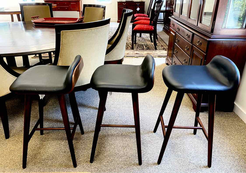 Set of Three 'Sede' Counter Stools in Black Leather