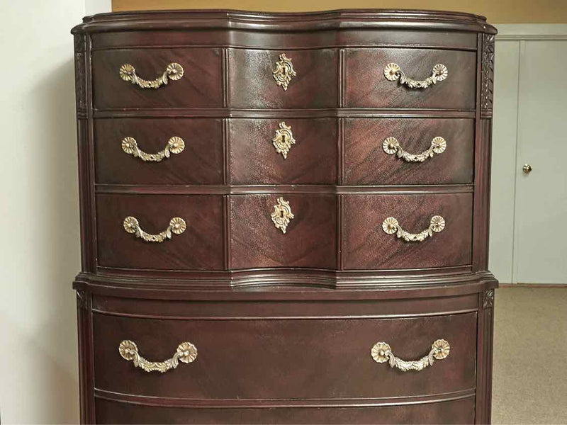 Mahogany 3 Over 3 Drawer  Chest with  Ornate Handle Pulls