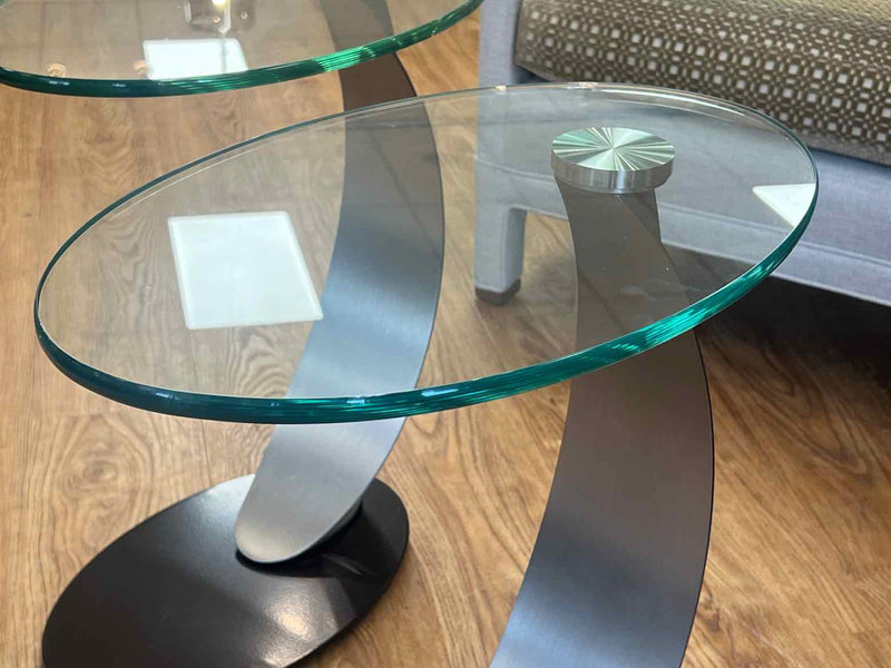 Scandinavian Design Pair of Oval Glass Topped Side Tables