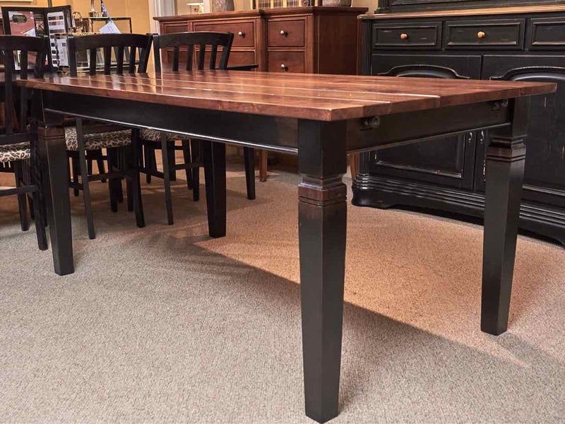 Arhaus Chestnut Plank Top  Dining Table with Black Base with 2 Extension Leaves