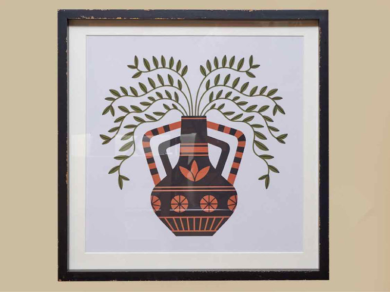 Distressed Black Framed Foliage In Vase Print Under Glass