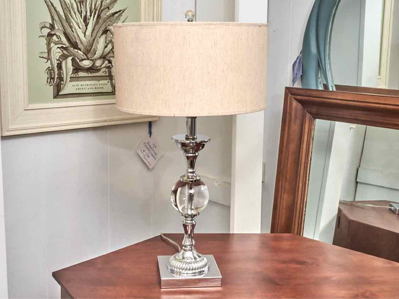 Silver Metal Acrylic Accent Table Lamp With Linen Drum Shade