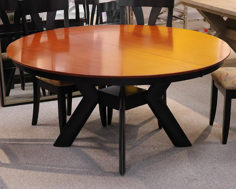 Saloom Round Dining Table in Cherry with Black Birdcage Base & Set of 6 Chairs