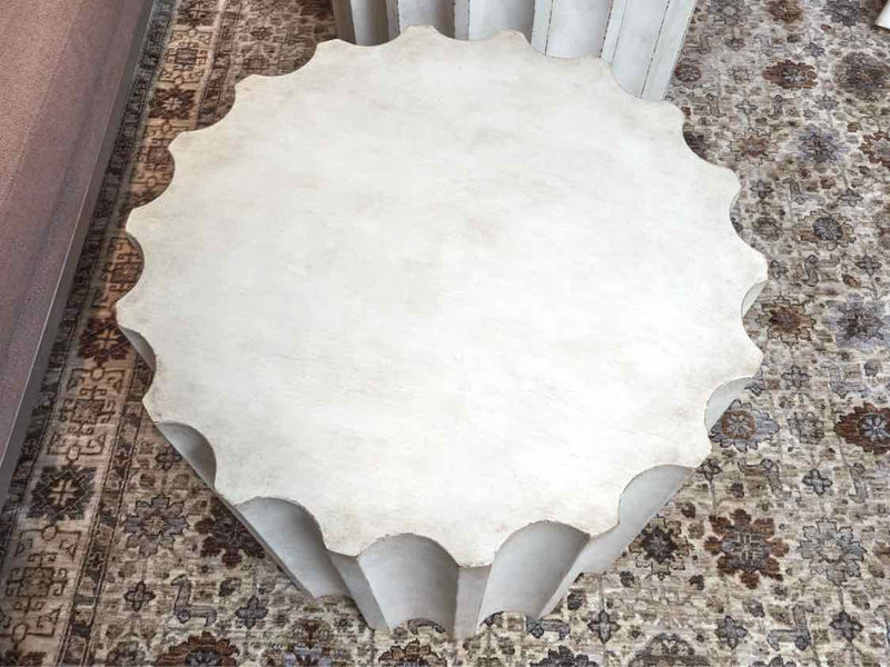 Pair of Eloquence White Washed Round Scalloped Side Table