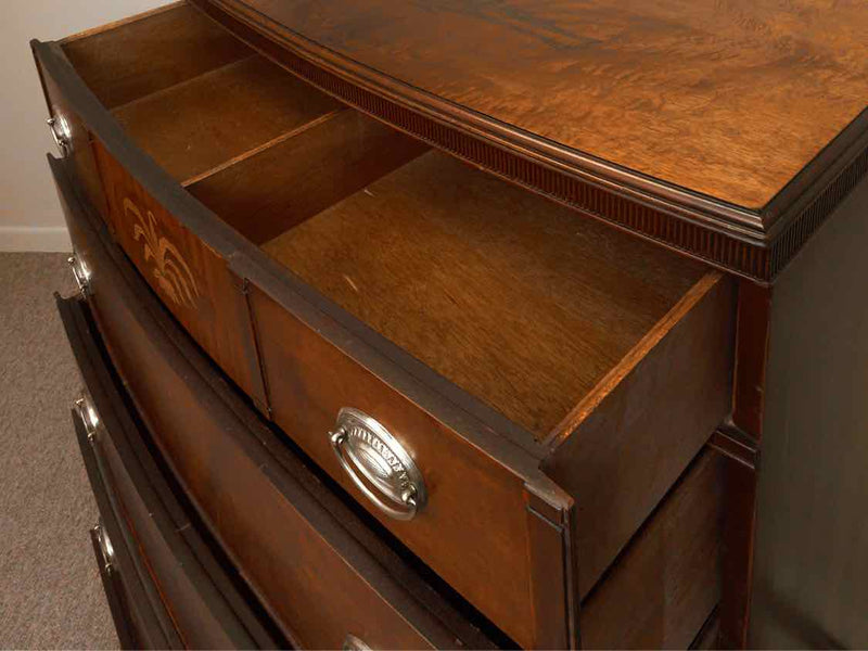 Walnut 5 Drawer With Brass Handles & Inlay Feather Accent  Chest