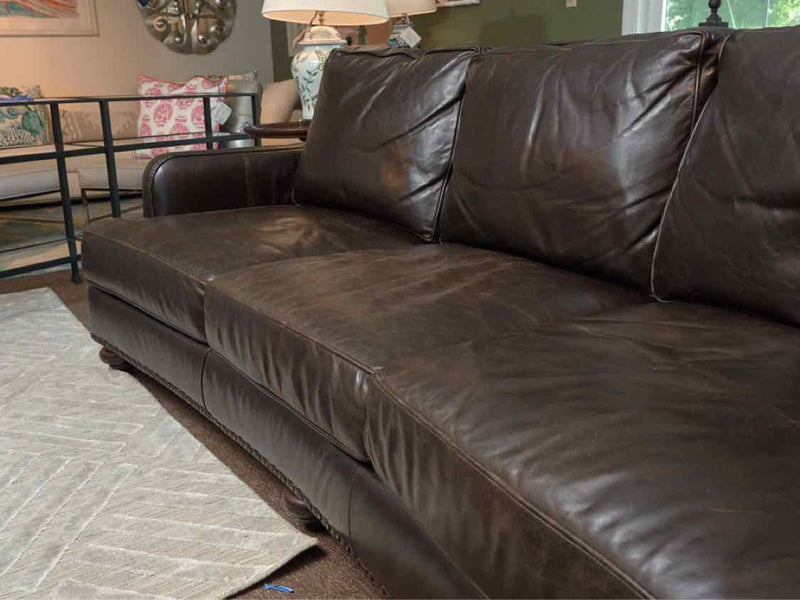 Bradington Young  Espresso Brown Leather 3 Cushion Sofa with Curved Back