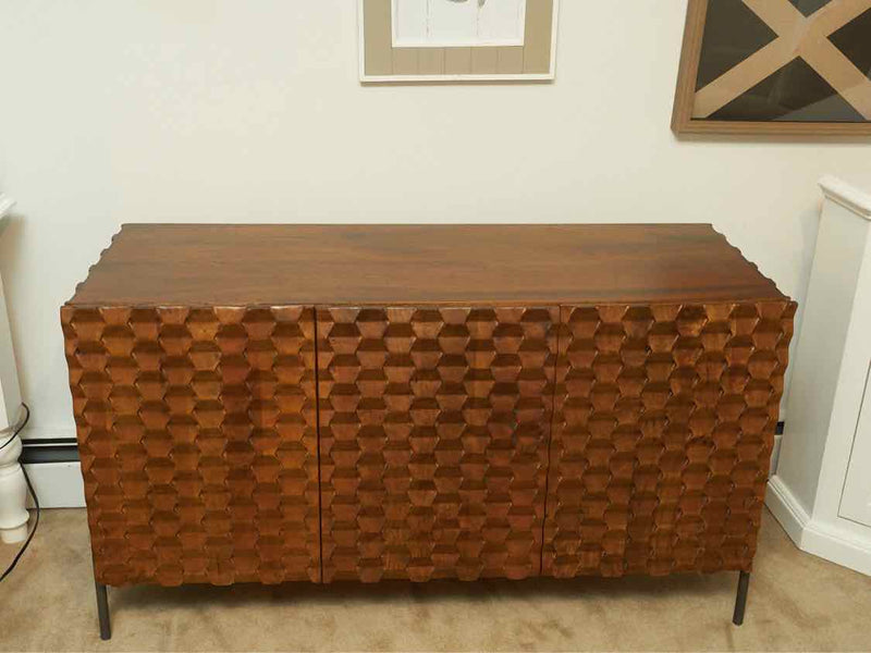 Crate & Barrel  'Raffael' Walnut Carved 3 Door Console