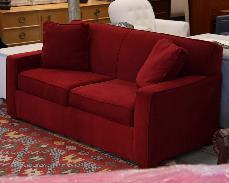 Full-size 2-Cushion Track Arm Sleeper in Cranberry Microfiber