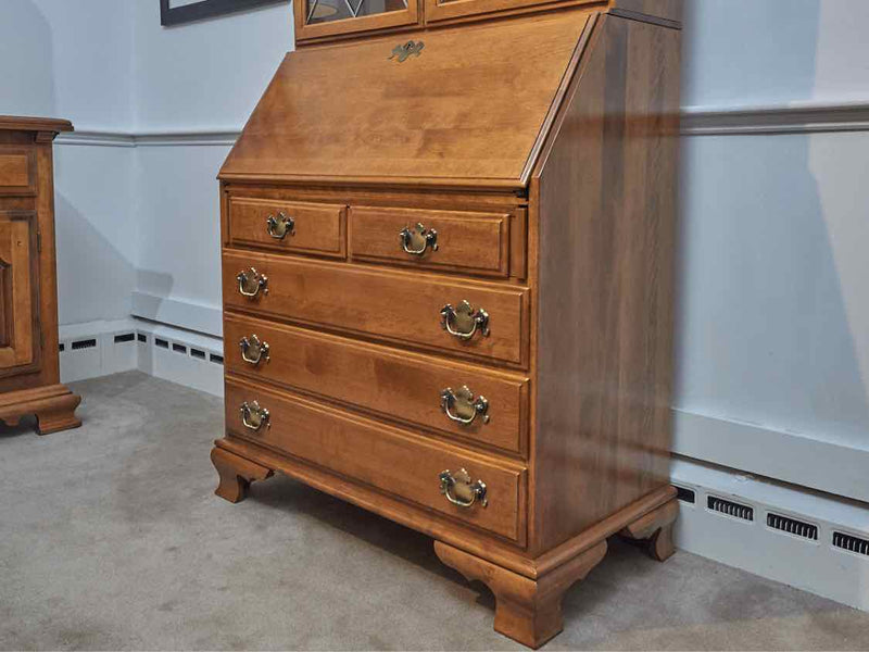 Maple 5 Drawer 2 Glass Door Secretary Desk With Cabinet