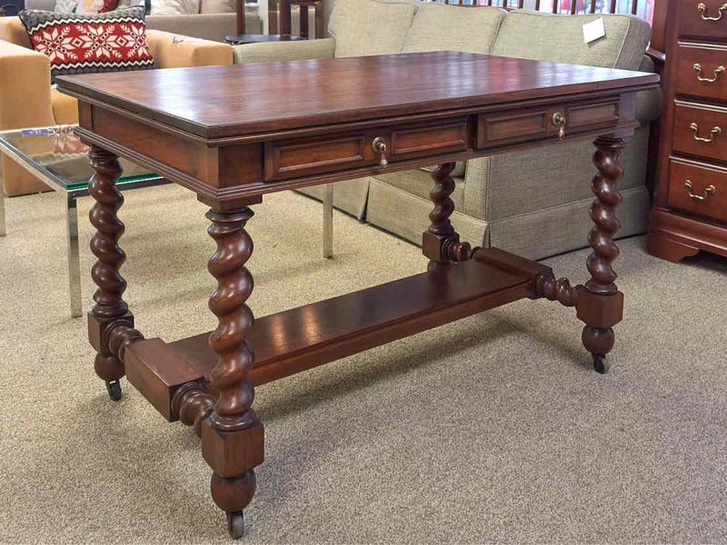 Solid Mahogany 2 Drawer Writing Desk with William & Mary Legs