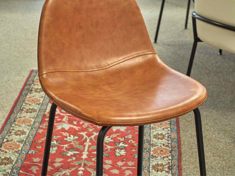 Pair of Bonded Saddle Color Leather Counter Stools with Metal Legs